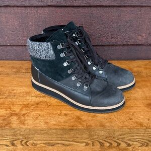 Tom’s Mesa Black and Gray Lace-Up Waterproof Ankle Boots Women’s size 10 $150